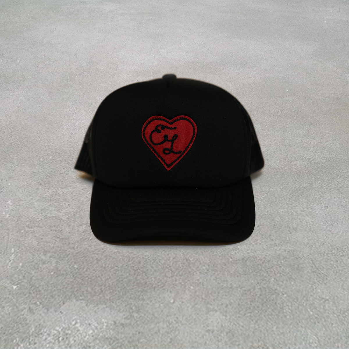 Cardiac Trucker Hat With Black Chainstitch | Expensively Loved Cardiac Trucker Hat With Black Chainstitch | Expensively Loved
